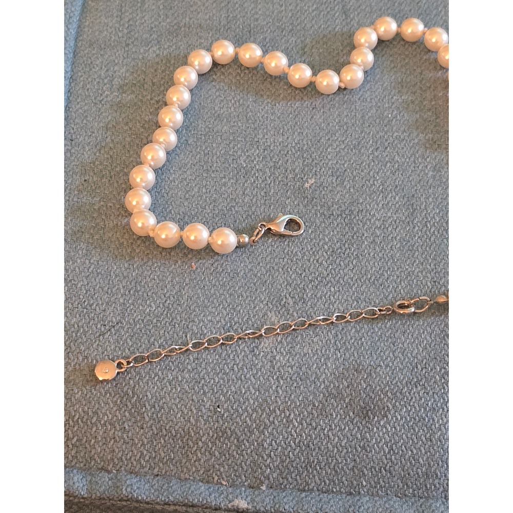 RMN Faux Pearl Strand Necklace Gold Tone Adjustable Extender Crystal Tag - Picture 7 of 7
